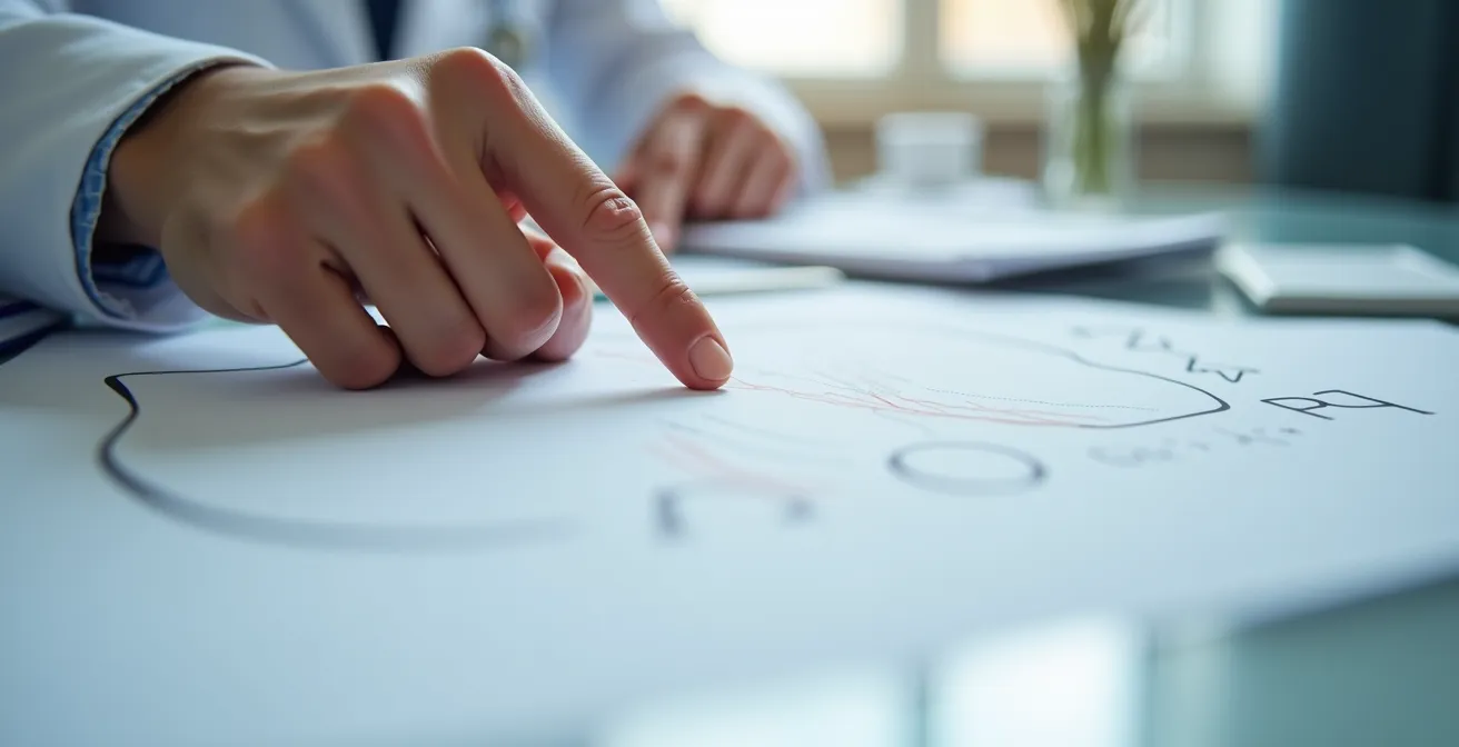 Professionista sanitario italiano spiega risultati analisi del sangue a paziente