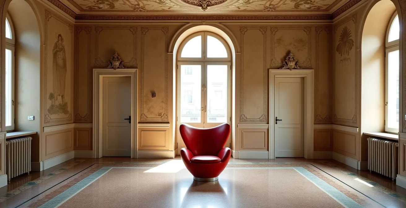 Pezzo di design contemporaneo in ambiente storico italiano