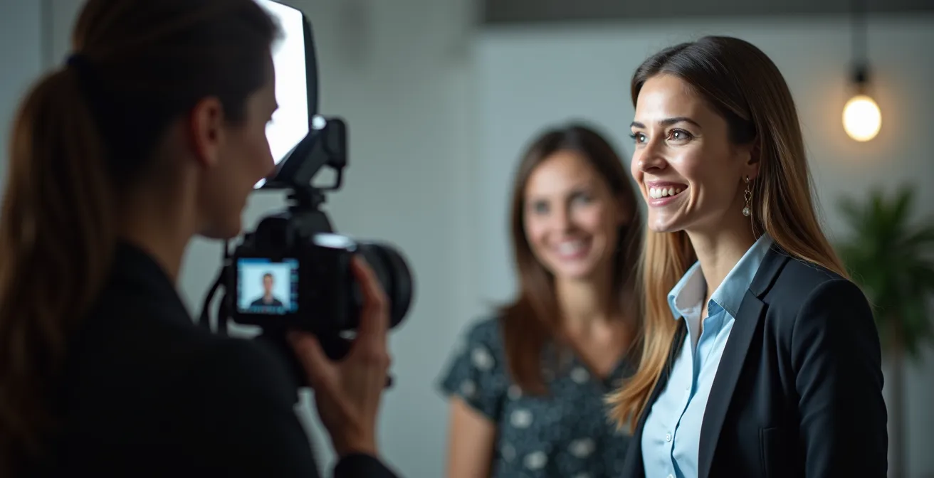 Setup professionale per foto profilo LinkedIn con illuminazione ottimale