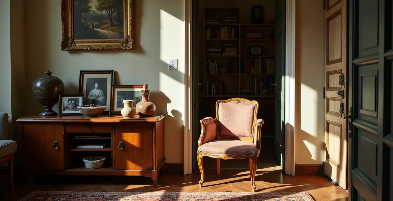 Soggiorno con mix di pezzi di design italiano e oggetti artigianali che creano un ambiente unico