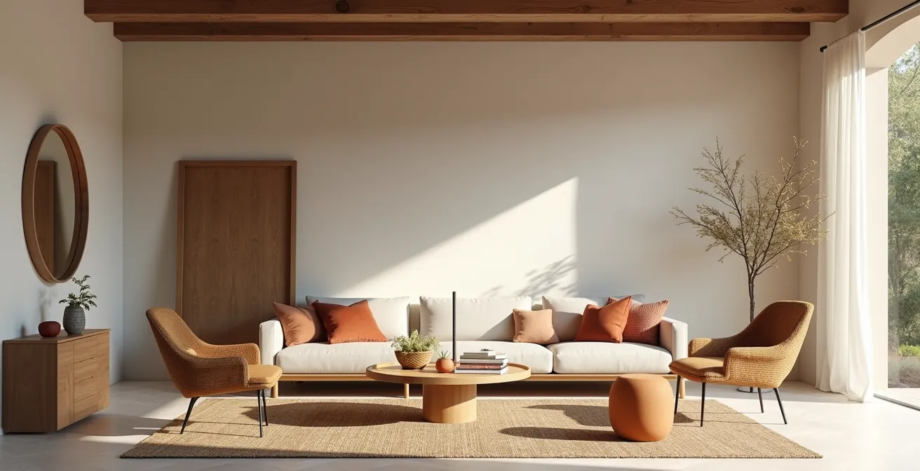 Ambiente con mix armonioso di stili uniti da materiali naturali comuni