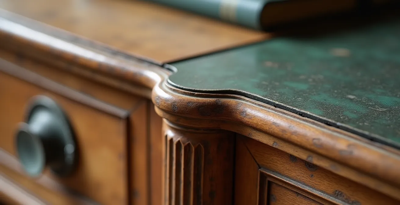 Credenza antica con ante in plexiglass colorato e maniglie in ceramica artigianale