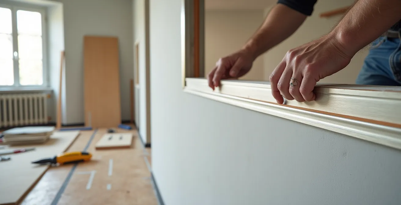 Dettaglio tecnico del posizionamento del nastro resiliente in una controparete