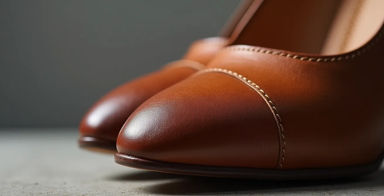 Dettaglio macro di scarpe italiane artigianali in pelle pregiata