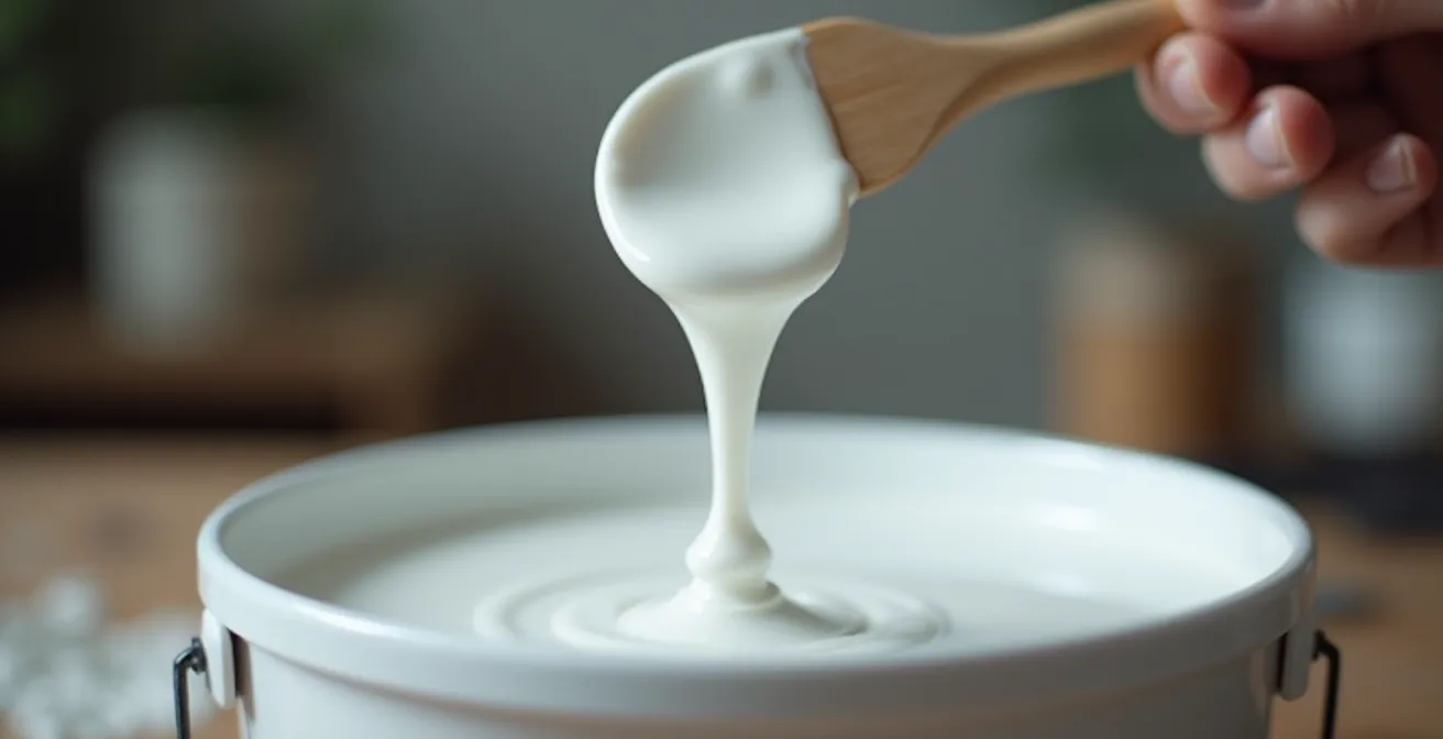 Vernice che fila dal mescolatore mostrando la consistenza ideale