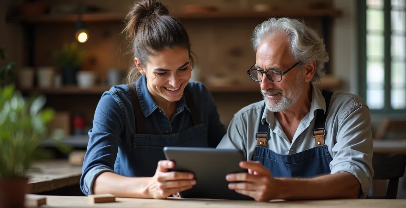 Manager esperto che facilita la formazione digitale tra generazioni in azienda